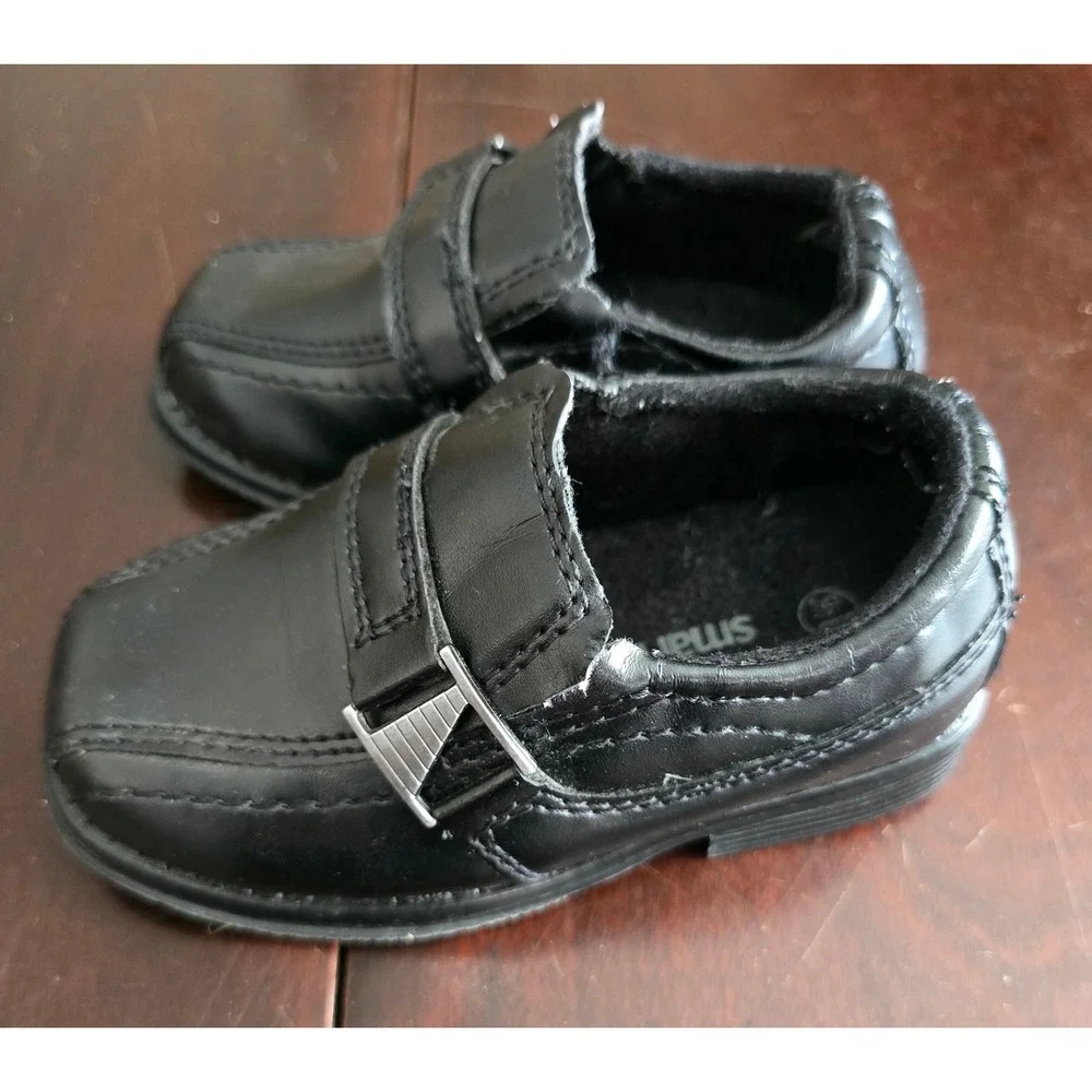 Smartfit Boys Black Dress‎ Shoes Square Toe Buckle Loafers Size 5.5W Toddler
